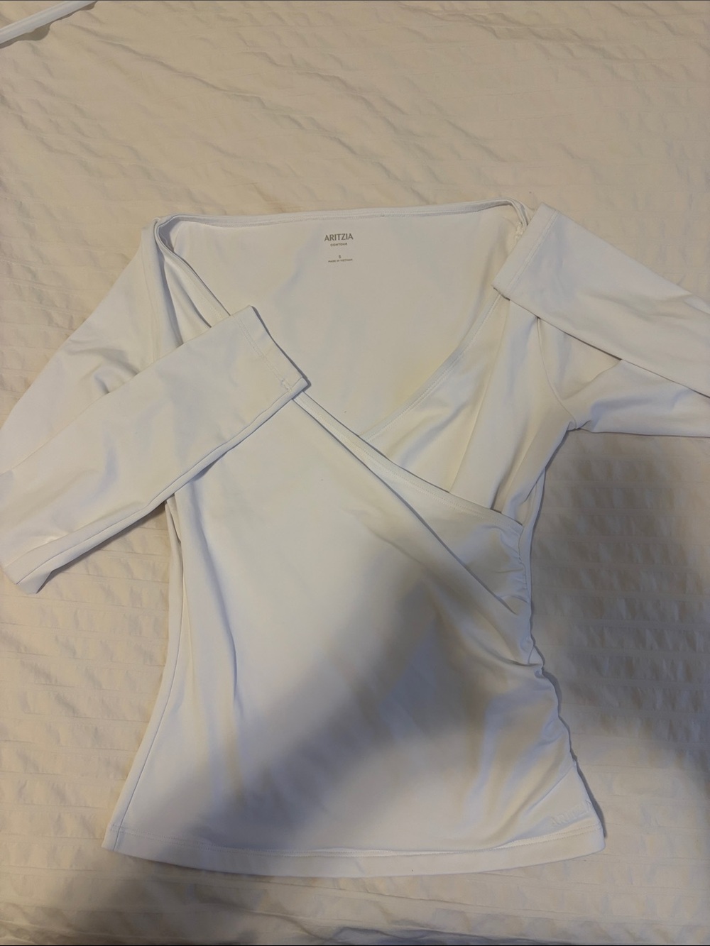 Aritzia White Wrap-Front Long Sleeve Top